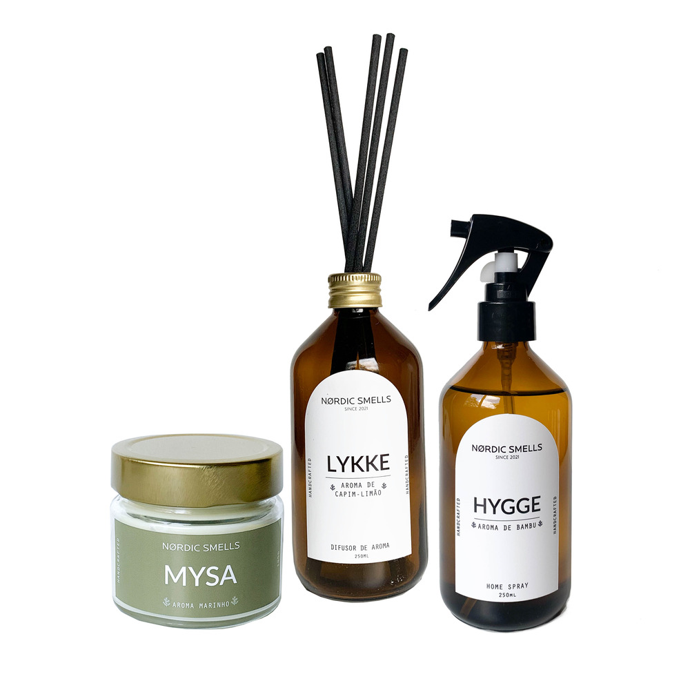 Kit Combo Aromatizador, Vela Aromática e Difusor de Ambiente Aromas de Bambu, Aroma Marinho e Capim-limão Kit Combo Aromatizador, Vela Aromática e Difusor de Ambiente Aromas de Bambu, Aroma Marinho e Capim-limão