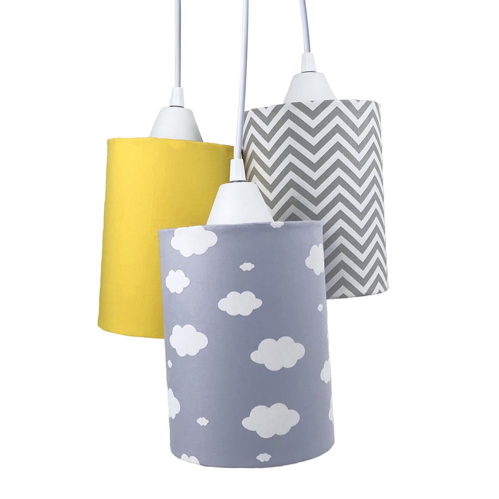 Pendente 3 Tubinhos Cinza E Amarelo Quarto Bebê Infantil Menino Menina Pendente 3 Tubinhos Cinza E Amarelo Quarto Bebê Infantil Menino Menina