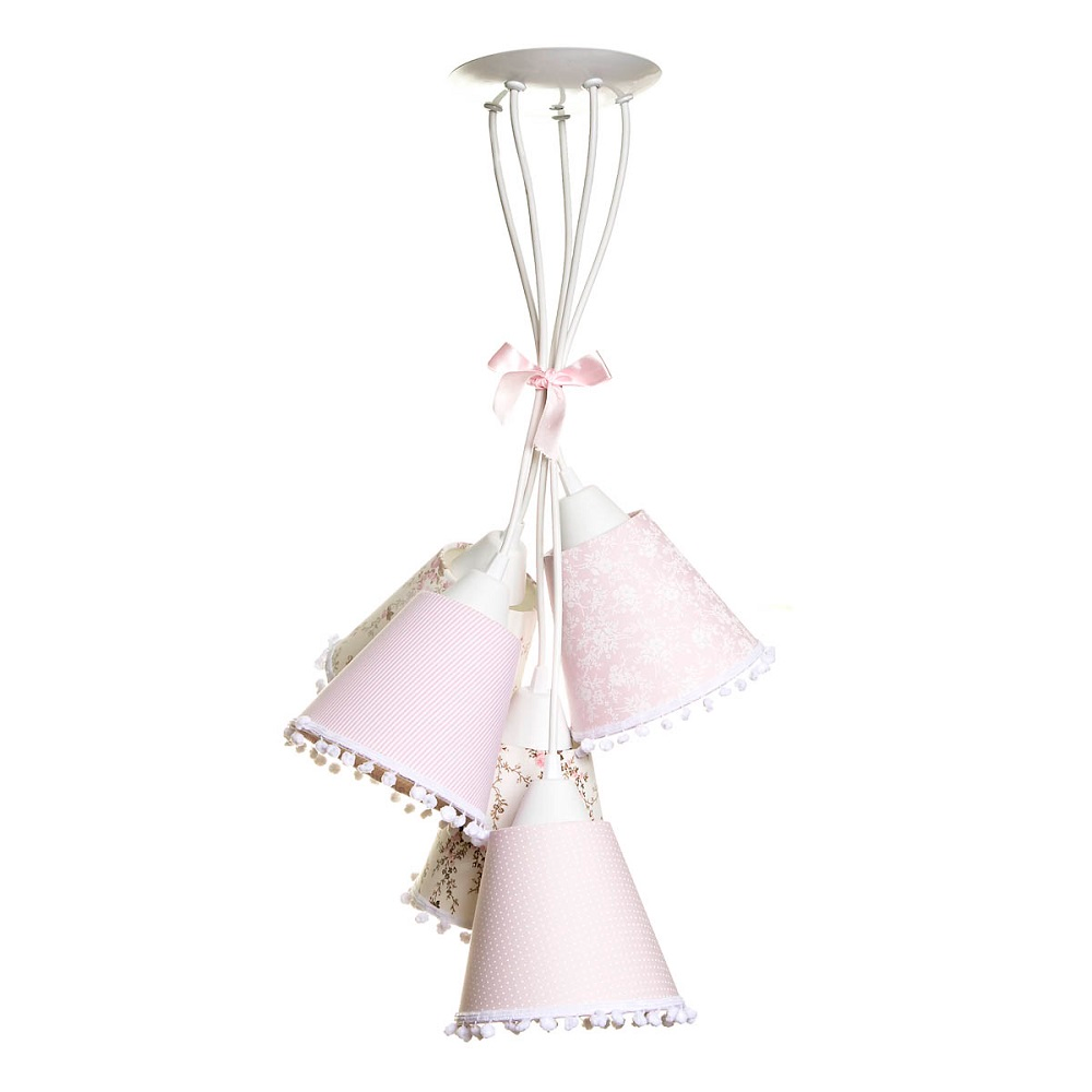 Pendente Com 5 Cúpulas Rosa Com Grelô Quarto Bebê Infantil Pendente Com 5 Cúpulas Rosa Com Grelô Quarto Bebê Infantil