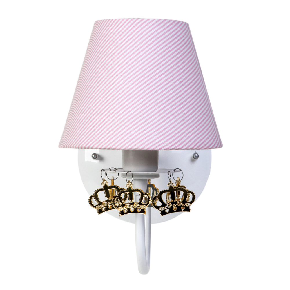 Arandela 1 Lâmpada Rosa Com Coroa Dourada Quarto Bebê Infantil Menina Arandela 1 Lâmpada Rosa Com Coroa Dourada Quarto Bebê Infantil Menina