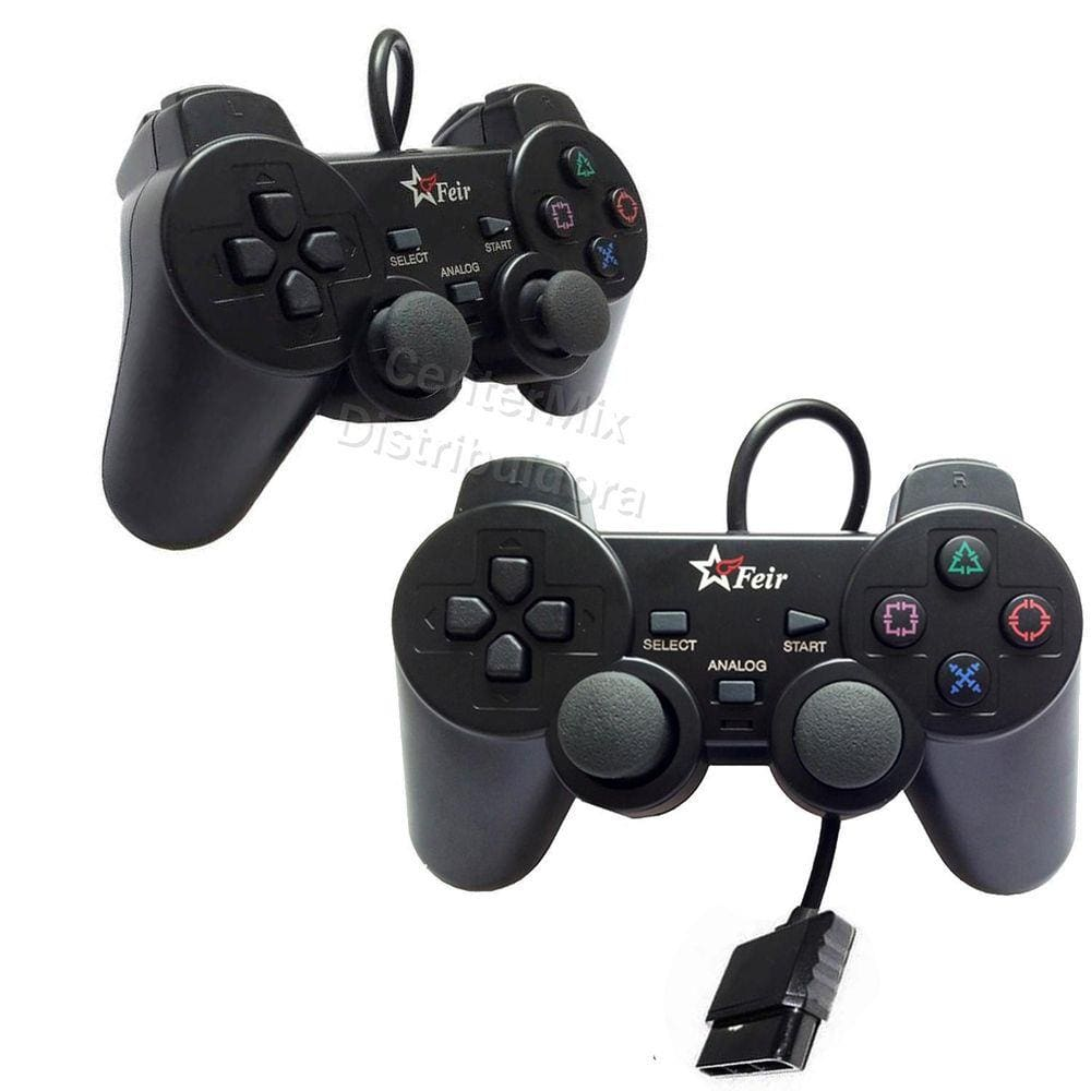 Kit 2 Controle Joystick Game Ps1 Ps2 Play 2 Com Fio Vibração Kit 2 Controle Joystick Game Ps1 Ps2 Play 2 Com Fio Vibração
