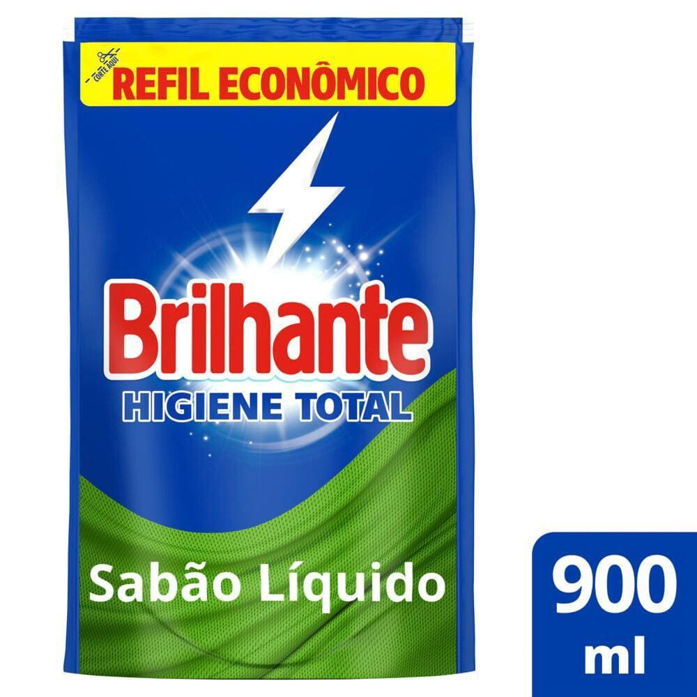 Lava-Roupas Líquido Brilhante Roupas Brancas e Coloridas Higiene Total 900ml Refil Lava-Roupas Líquido Brilhante Roupas Brancas e Coloridas Higiene Total 900ml Refil