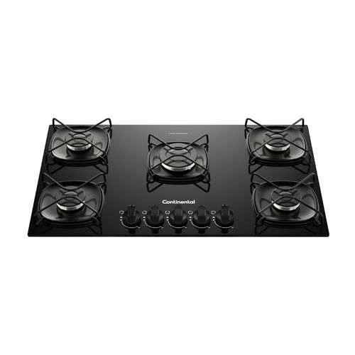 Cooktop 5 Bocas a Gás Continental Mesa de Vidro Preto com Acendimento Automático (KC5GR) - Bivolt Cooktop 5 Bocas a Gás Continental Mesa de Vidro Preto com Acendimento Automático (KC5GR) - Bivolt