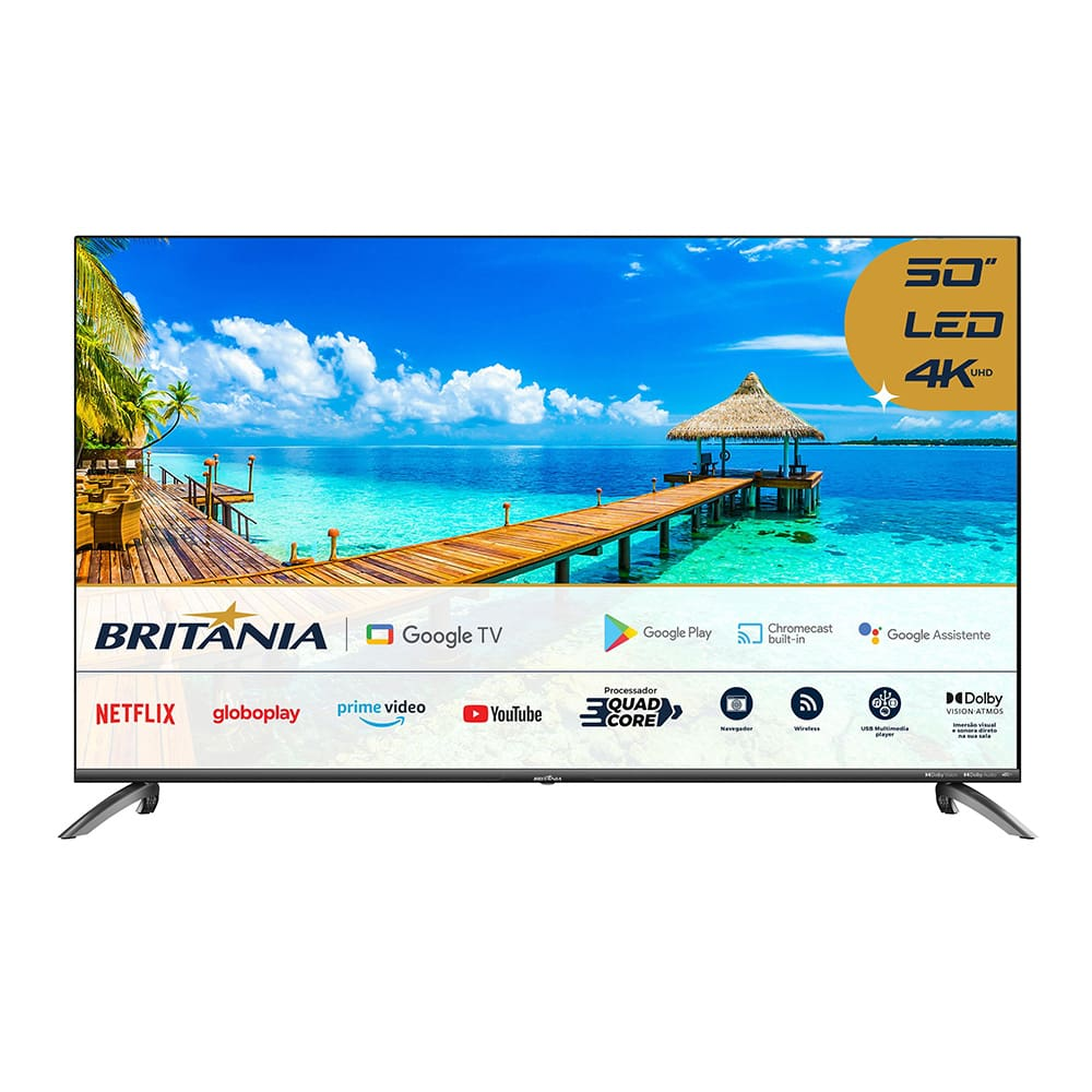 Smart TV DLED 50" Ultra HD Britânia 4K BTV50G7EACGB Android TV, HDMI, USB, Wi-Fi, Dolby Audio, Processador Quad-Core e Controle com Comando de voz Smart TV DLED 50" Ultra HD Britânia 4K BTV50G7EACGB Android TV, HDMI, USB, Wi-Fi, Dolby Audio, Processador Quad-Core e Controle com Comando de voz