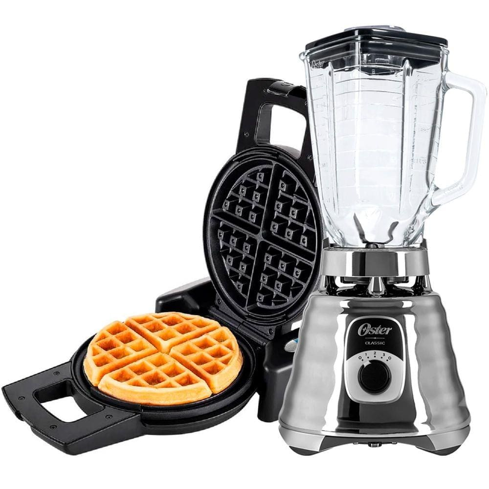Kit Liquidificador New Osterizer Chrome e Máquina de Waffle Oster - 220V Kit Liquidificador New Osterizer Chrome e Máquina de Waffle Oster - 220V