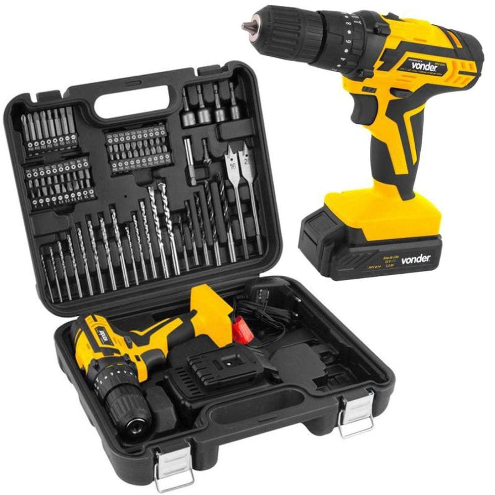 Parafusadeira e Furadeira à Bateria 12V Impacto com Jogo 74 Peças e Maleta PFV 074 VONDER Parafusadeira e Furadeira à Bateria 12V Impacto com Jogo 74 Peças e Maleta PFV 074 VONDER