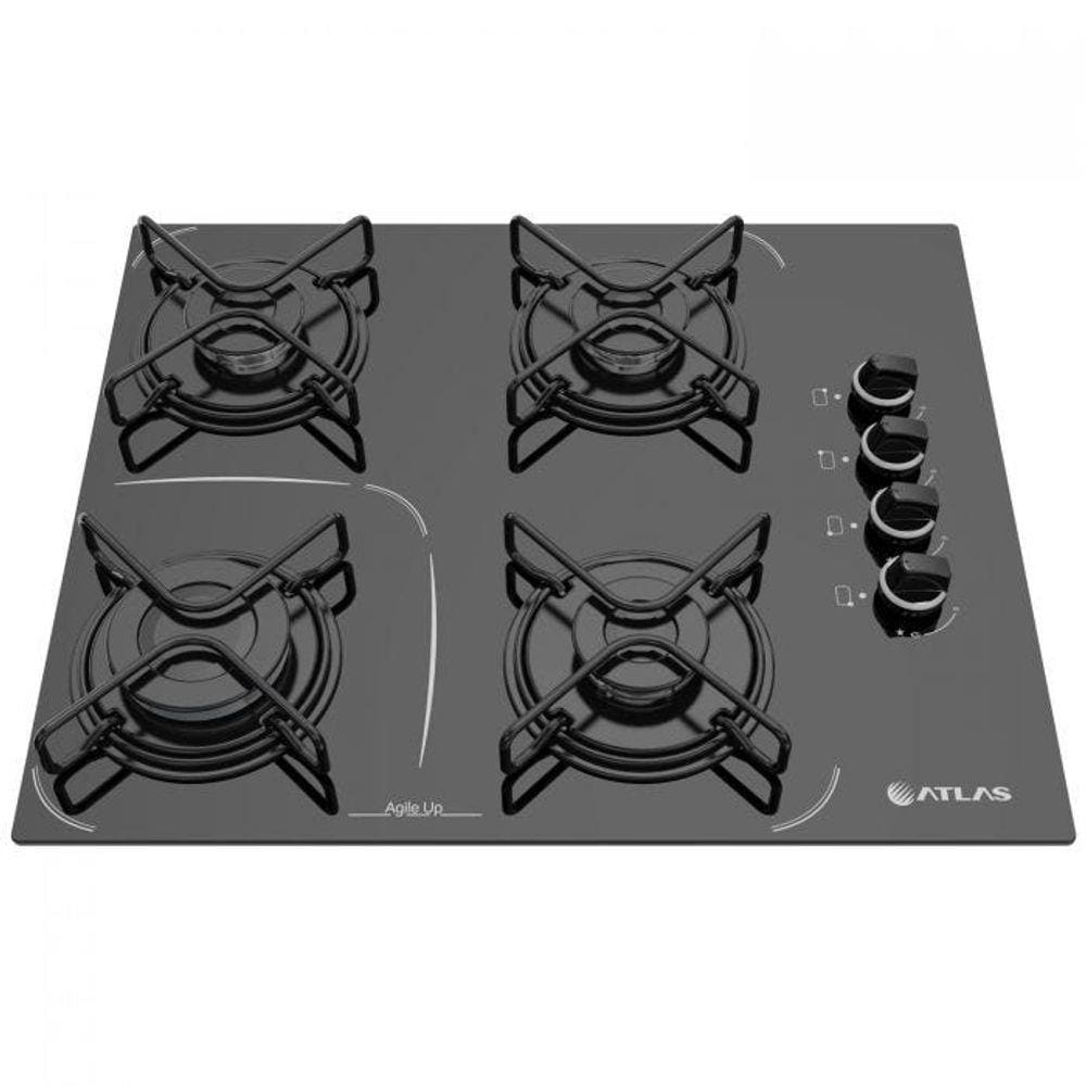 Cooktop Atlas 4 Bocas Agile Up Glass com Acendimento Superautomático e Mesa de Vidro Preto Bivolt Cooktop Atlas 4 Bocas Agile Up Glass com Acendimento Superautomático e Mesa de Vidro Preto Bivolt