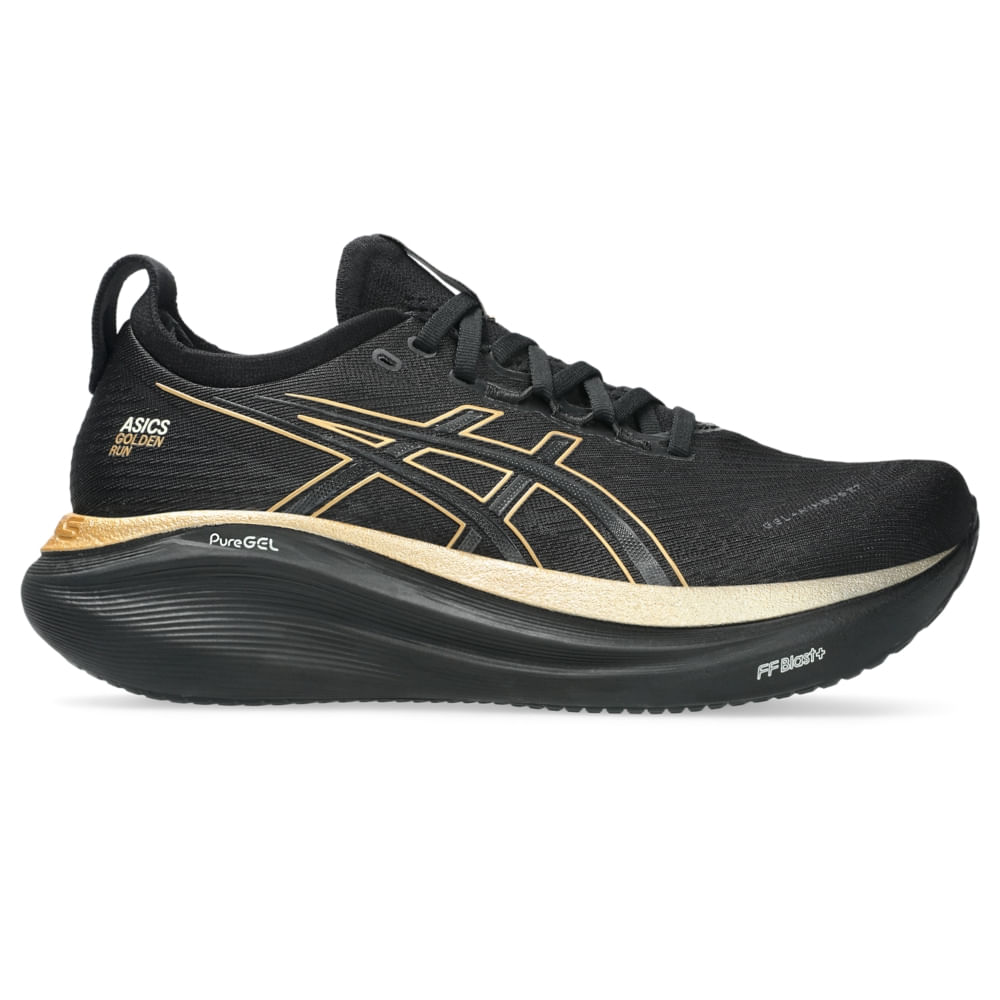 Tênis ASICS GEL-Nimbus 27 Golden Run - Feminino - Preto/Dourado Tênis ASICS GEL-Nimbus 27 Golden Run - Feminino - Preto/Dourado