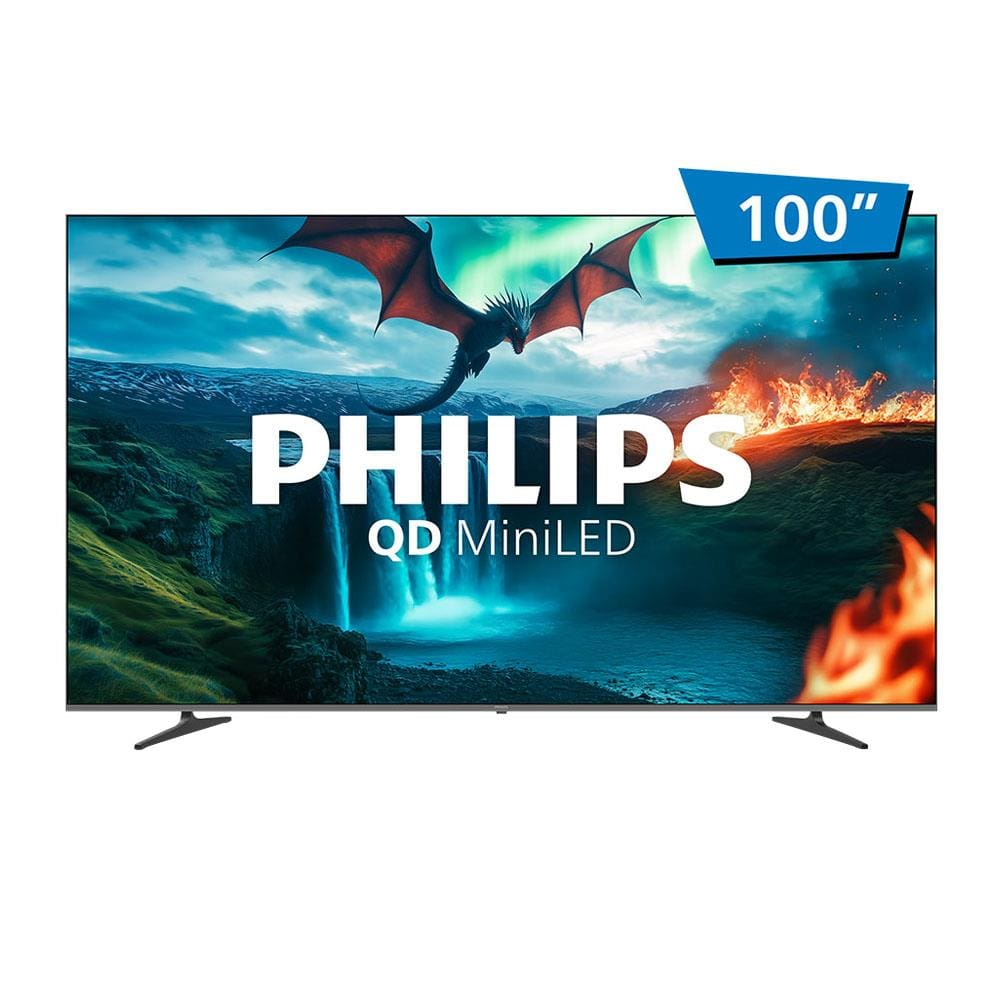 Smart TV QD-MiniLED 100" Ultra HD 4K Philips 100MLED800 com Google TV, Wi-Fi, Entradas HDMI e USB Smart TV QD-MiniLED 100" Ultra HD 4K Philips 100MLED800 com Google TV, Wi-Fi, Entradas HDMI e USB