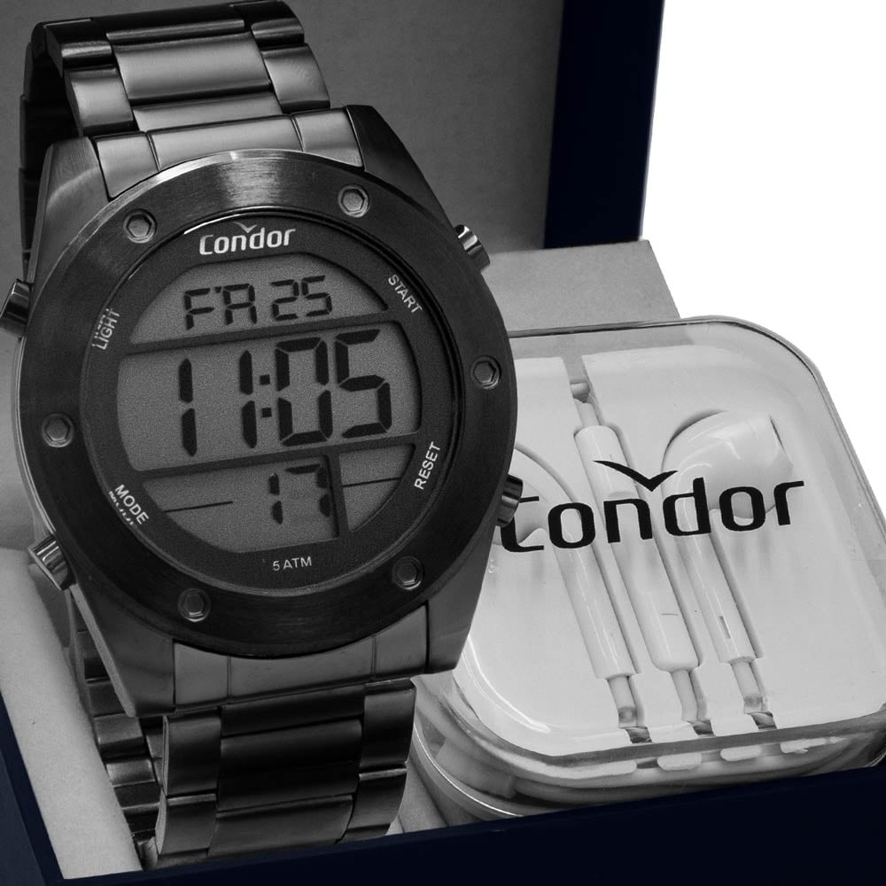 Kit Relógio Digital Condor Masculino com Fone de Ouvido COBJ3463AE/K4C Kit Relógio Digital Condor Masculino com Fone de Ouvido COBJ3463AE/K4C