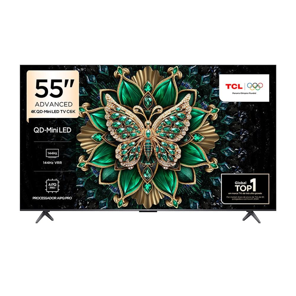 Smart TV 55 TCL C6K Premium 4K QD-Mini LED com Sistema Operacional Google TV, Dolby Vision IQ, Atmos, Subwoofer, HDR10+, 144Hz VRR e Comando de Voz - Smart TV 55 TCL C6K Premium 4K QD-Mini LED com Sistema Operacional Google TV, Dolby Vision IQ, Atmos, Subwoofer, HDR10+, 144Hz VRR e Comando de Voz -