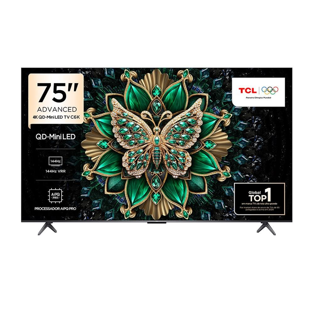 Smart TV 75" TCL C6K Premium 4K QD-Mini LED com Sistema Operacional Google TV, Dolby Vision IQ, Atmos, Subwoofer, HDR10+, 144Hz VRR e Comando de Voz - Smart TV 75" TCL C6K Premium 4K QD-Mini LED com Sistema Operacional Google TV, Dolby Vision IQ, Atmos, Subwoofer, HDR10+, 144Hz VRR e Comando de Voz -