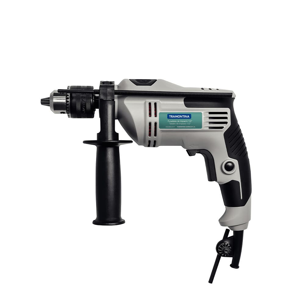 Furadeira de Impacto Tramontina 1/2" com Empunhadura Auxiliar e Sistema de Reversão - 500W - 220V Furadeira de Impacto Tramontina 1/2" com Empunhadura Auxiliar e Sistema de Reversão - 500W - 220V