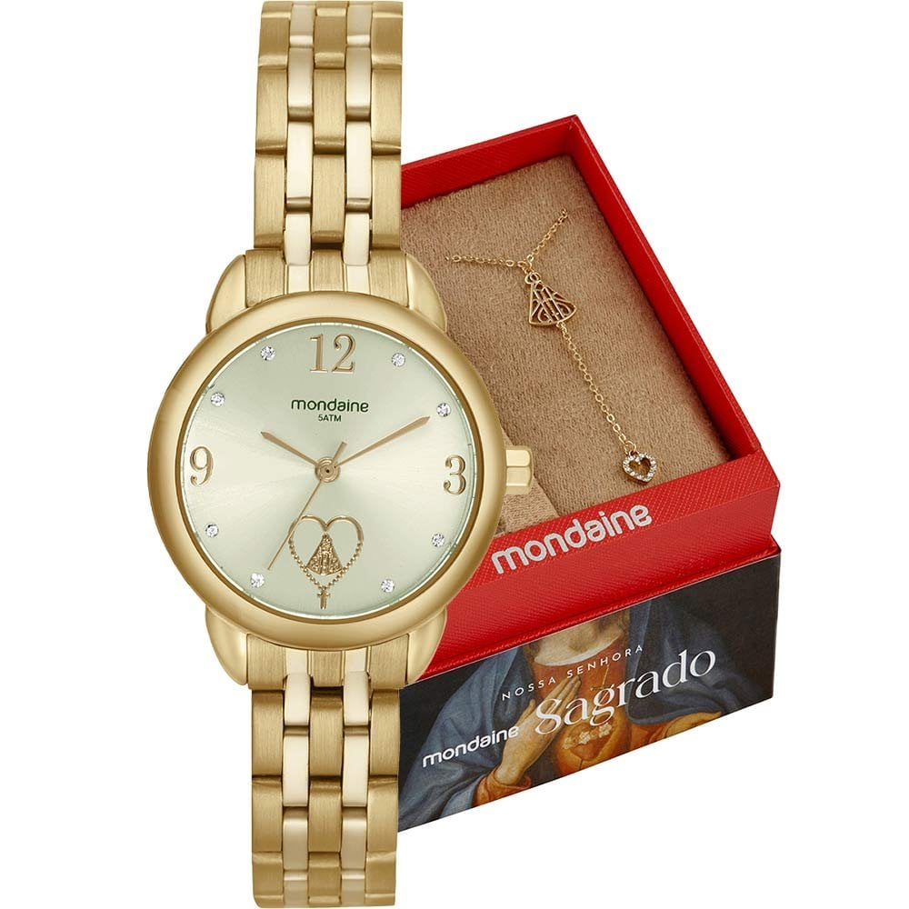 Kit Relógio Mondaine Feminino com colar Nossa Senhora 99749LPMKDE1K1 Kit Relógio Mondaine Feminino com colar Nossa Senhora 99749LPMKDE1K1