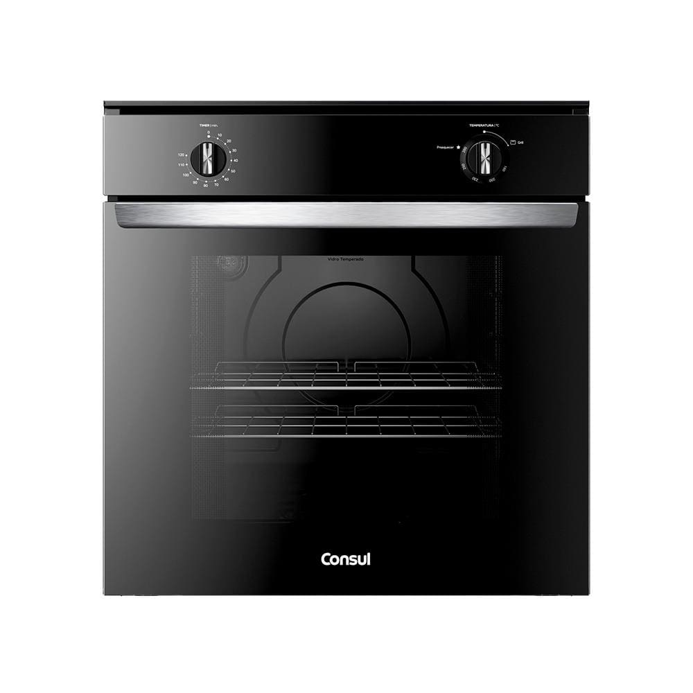 Forno a Gás de Embutir Consul 78L COA84CE Porta Removível Grill Timer Sonoro Luz Interna Preto 220V Forno a Gás de Embutir Consul 78L COA84CE Porta Removível Grill Timer Sonoro Luz Interna Preto 220V