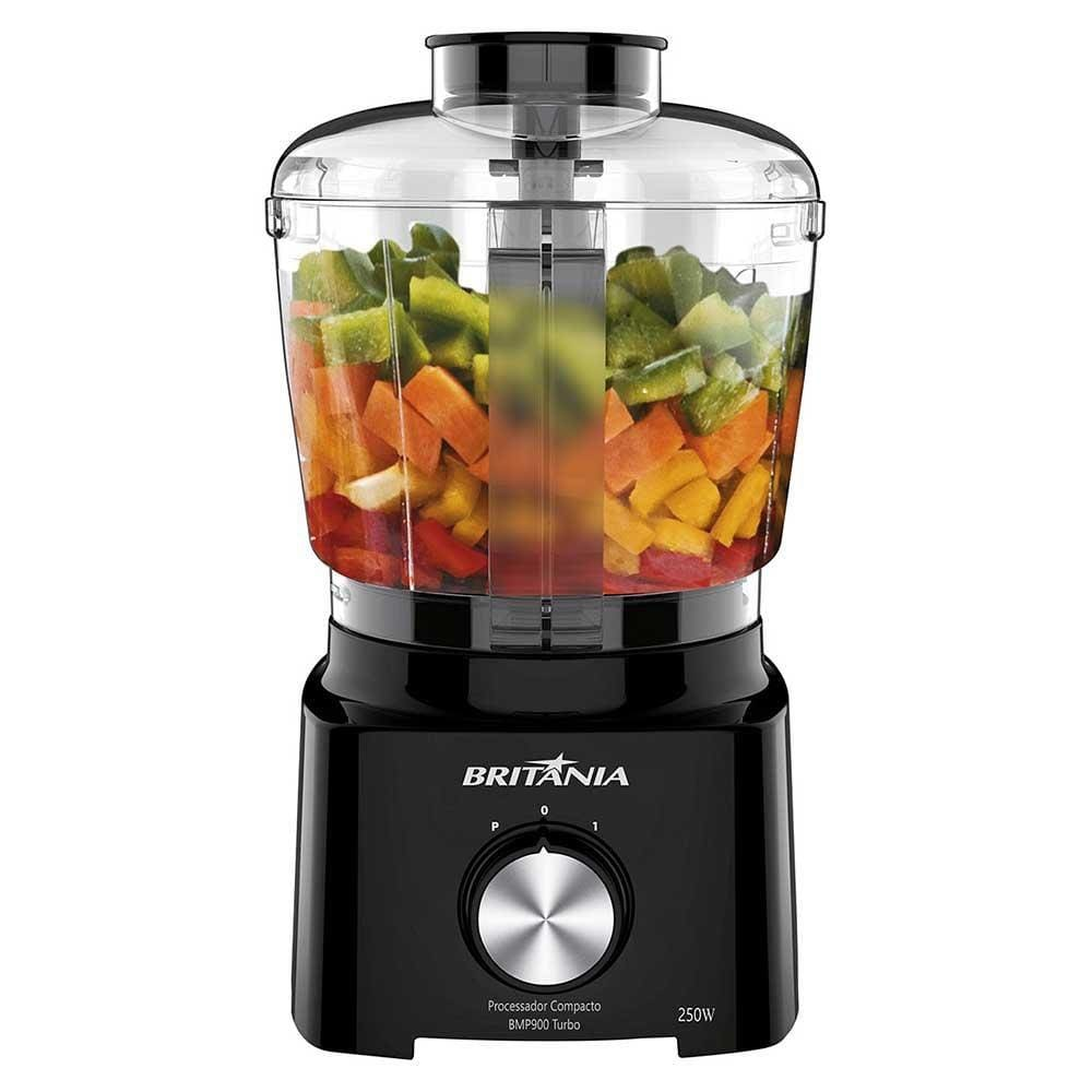Processador de Alimentos Britânia BMP900 Turbo Com Jarra 500ml e 250W Preto - 110V Processador de Alimentos Britânia BMP900 Turbo Com Jarra 500ml e 250W Preto - 110V