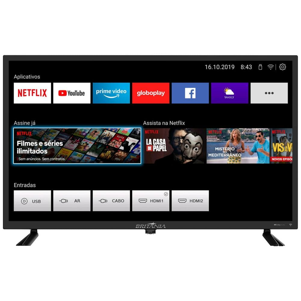 Smart TV Britânia 32 BTV32D10N5SKH HD Dolby Audio Led - Bivolt automático Smart TV Britânia 32 BTV32D10N5SKH HD Dolby Audio Led - Bivolt automático