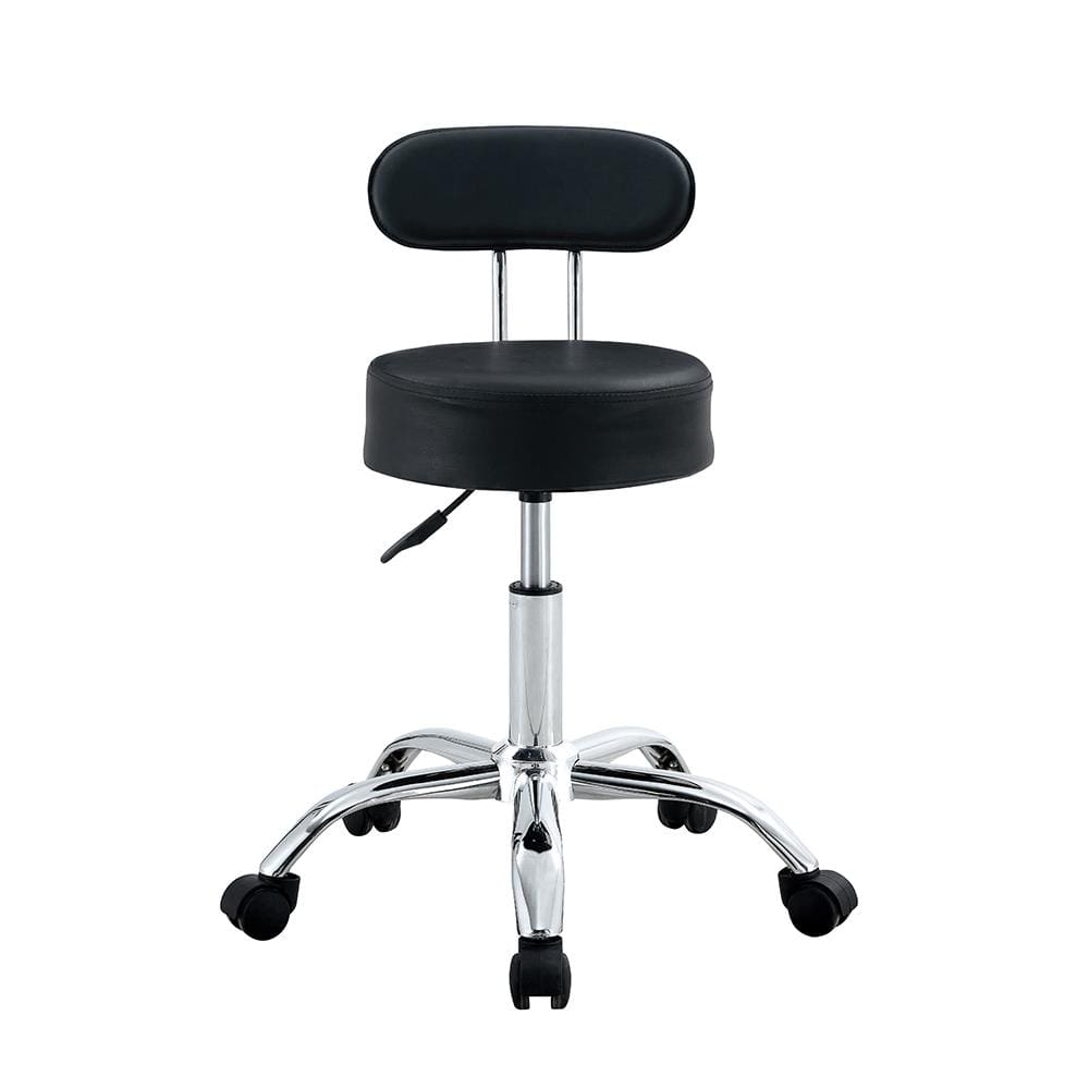 Cadeira Mocho com Encosto Conthey PU Base Giratória Cromada Altura Ajustável - Preta Cadeira Mocho com Encosto Conthey PU Base Giratória Cromada Altura Ajustável - Preta