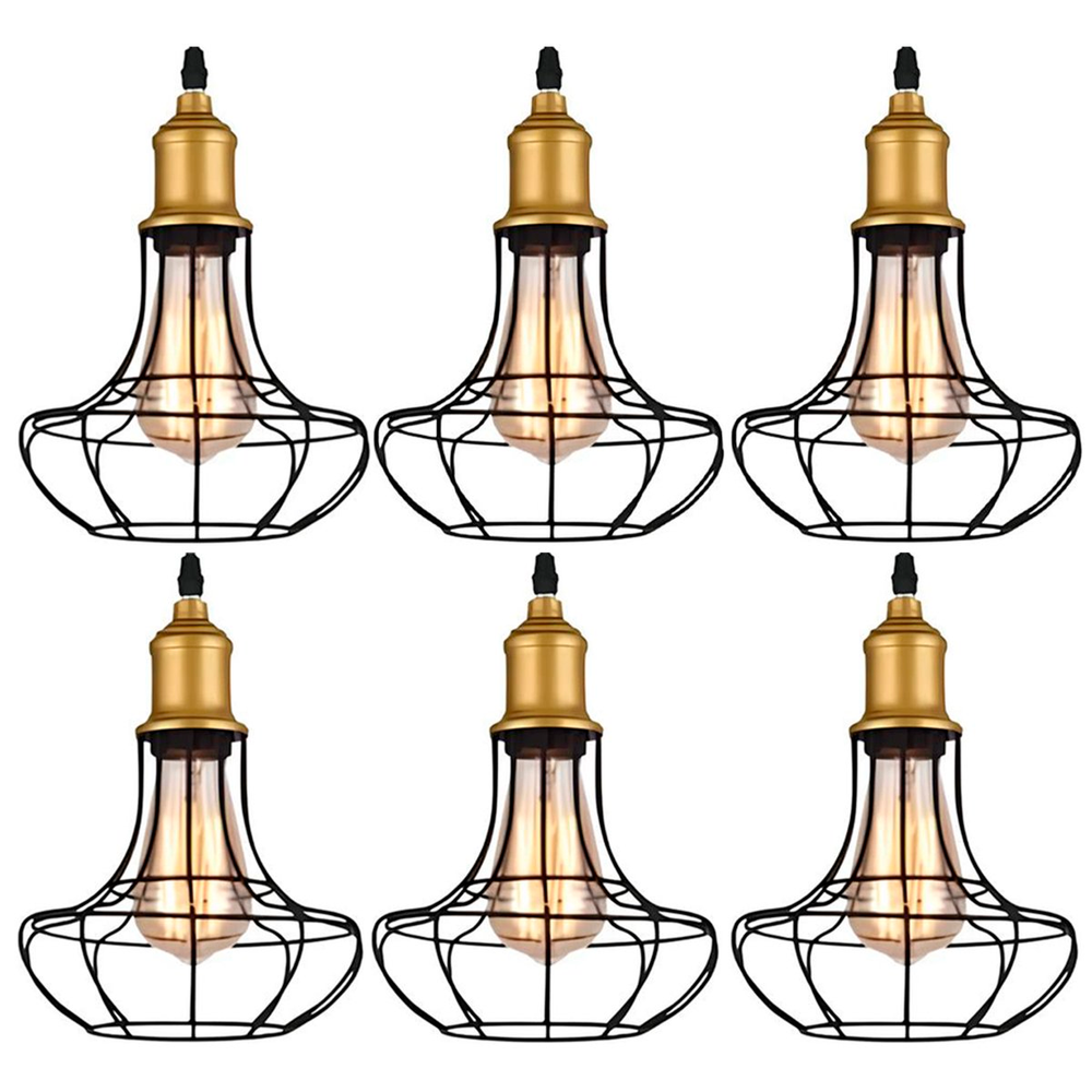Kit 6 Pendente De Aço Taschibra 40w Vintage 185 Preto Lustre