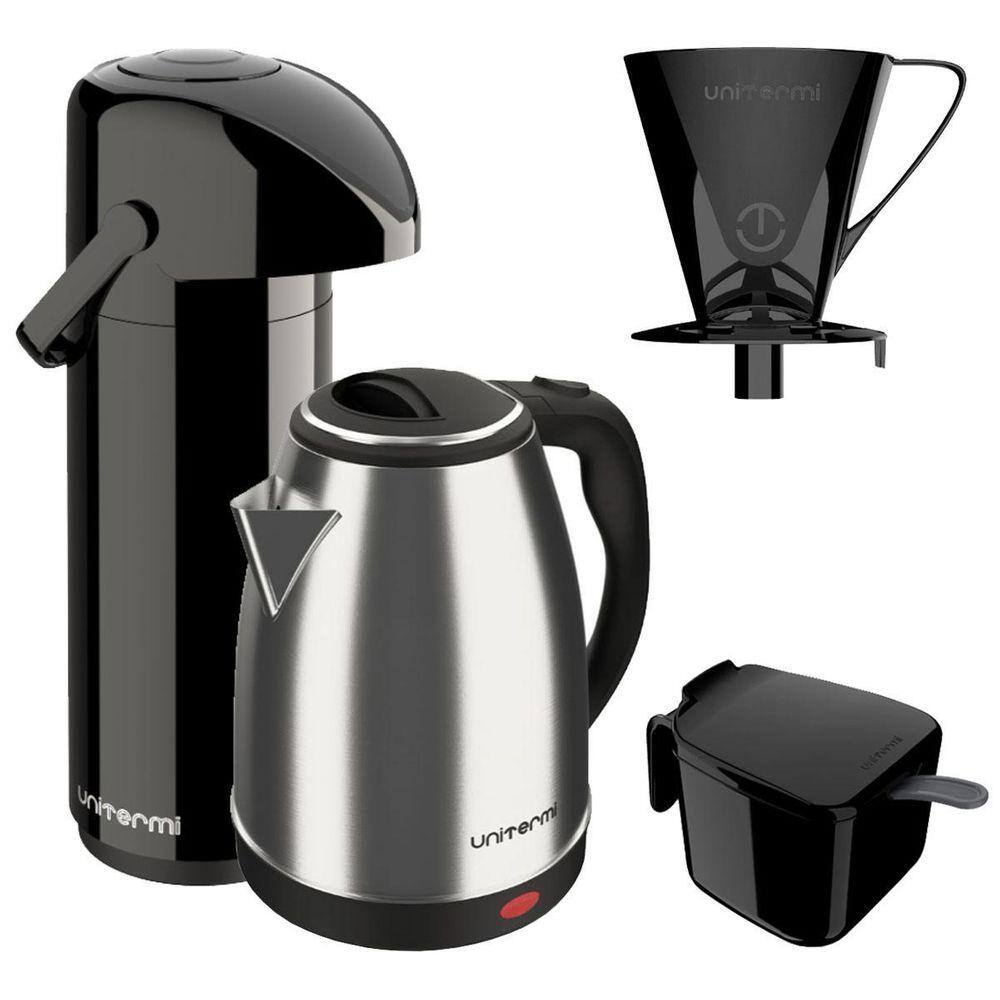 Kit Chaleira Jarra Elétrica 1,8L 1 Garrafa Térmica Preta 1L Kit Chaleira Jarra Elétrica 1,8L 1 Garrafa Térmica Preta 1L