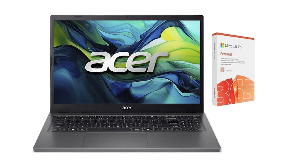 Notebook 15,3" Acer Aspire Go AG15-51P-39MU Windows 11 Intel Core i3-1305U 8GB RAM 256GB SSD Cinza Aço + Microsoft 365 Personal