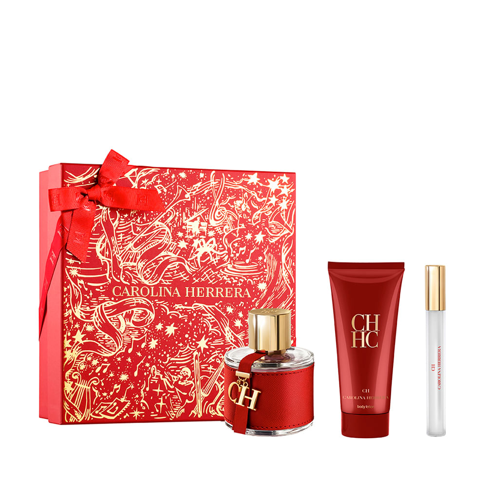 Kit perfume feminino carolina herrera eau de toilette 10ml e 100ml creme corporal 100ml