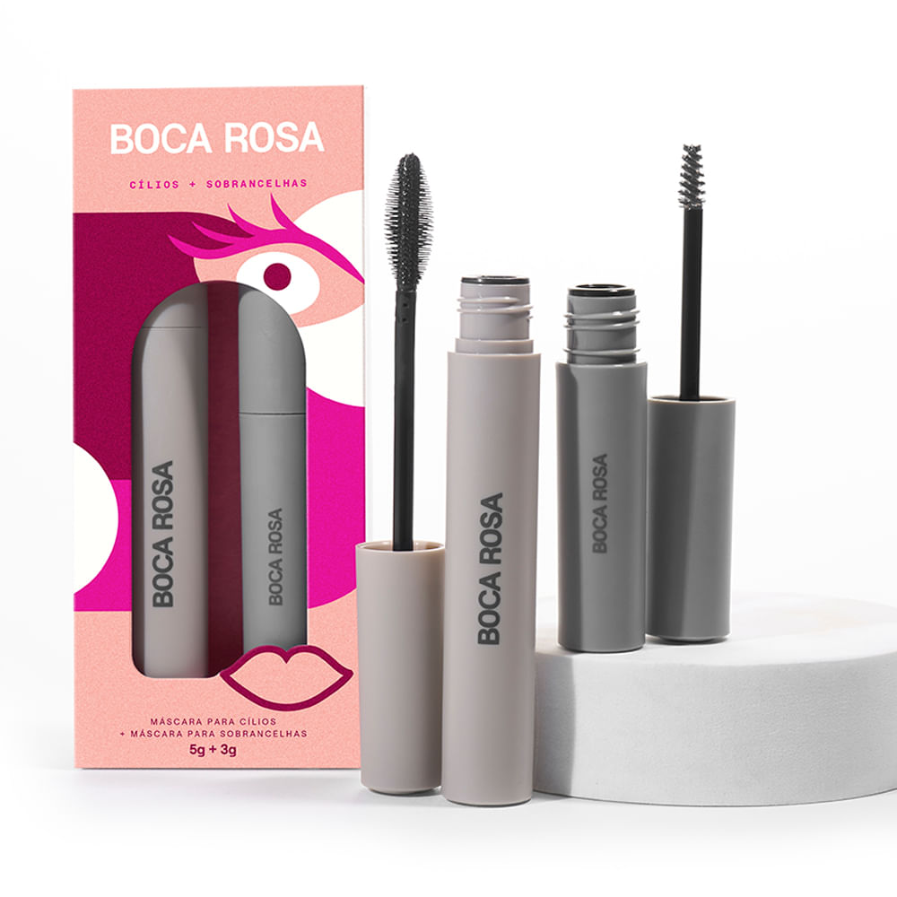 Kit boca rosa máscara de cílios efeito volume e máscara para sobrancelha