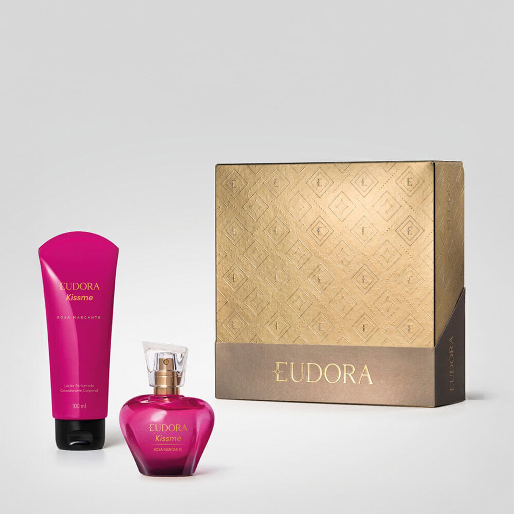Kit feminino eudora kiss me rosa marcante desodorante colônia 50ml e loção corporal 100ml Kit feminino eudora kiss me rosa marcante desodorante colônia 50ml e loção corporal 100ml