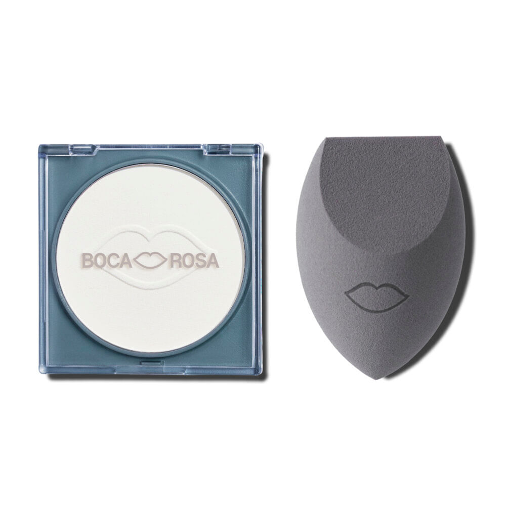 Kit boca rosa esponja e pó translúcido cocada