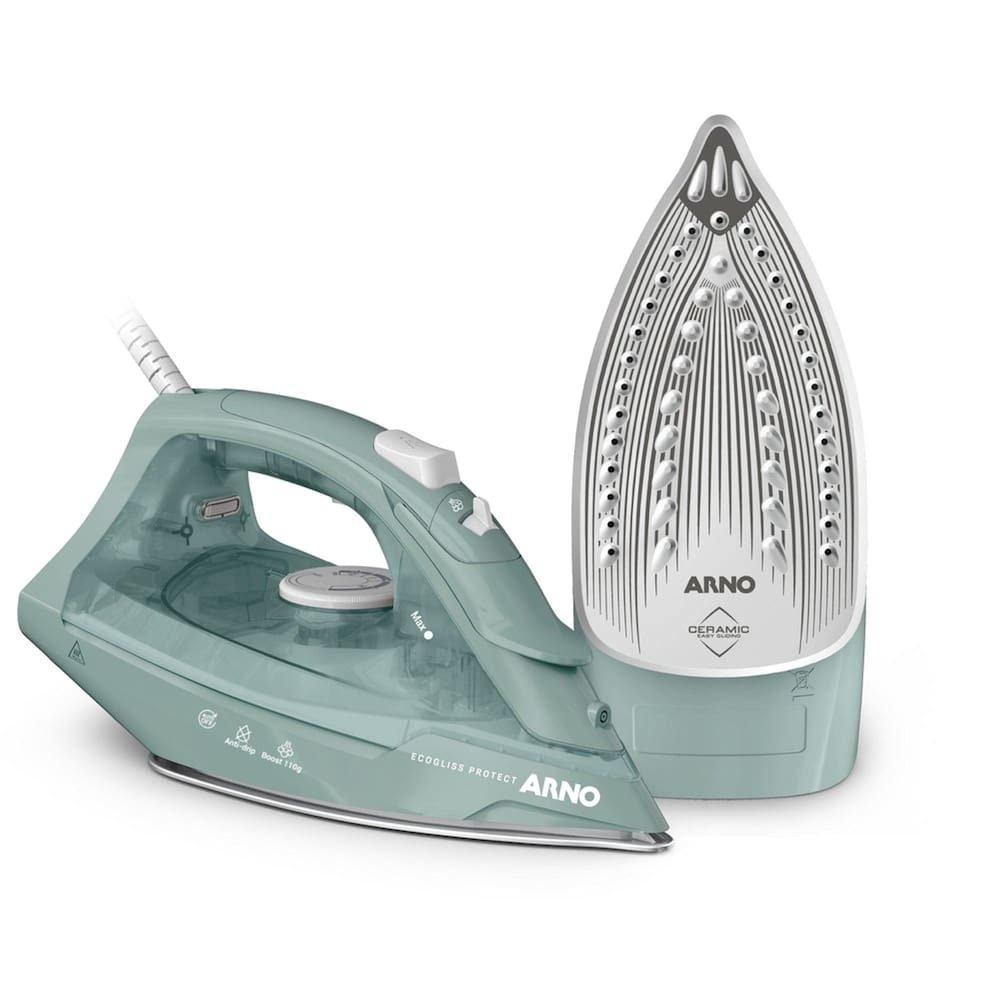Ferro de Passar a Vapor Arno FECP Ecogliss Protect Desligamento Automático Verde - 220V Ferro de Passar a Vapor Arno FECP Ecogliss Protect Desligamento Automático Verde - 220V