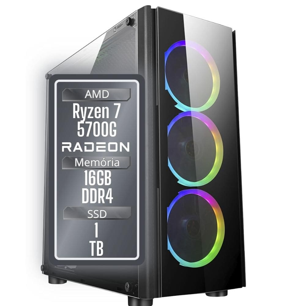 PC Gamer 3Green Winner, AMD Ryzen 7 5700G, 16GB DDR4, SSD 1TB, Gráficos Radeon VEGA, Fonte 500W - GSW-24012 PC Gamer 3Green Winner, AMD Ryzen 7 5700G, 16GB DDR4, SSD 1TB, Gráficos Radeon VEGA, Fonte 500W - GSW-24012