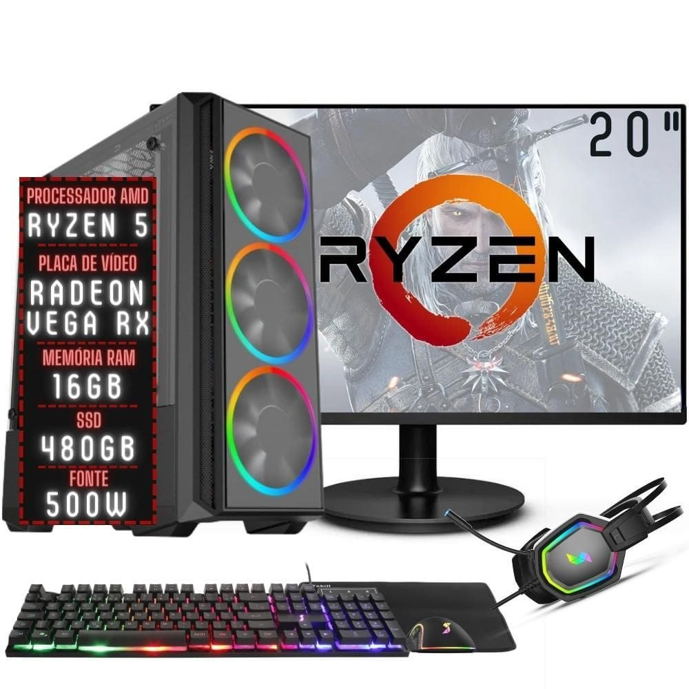PC Gamer Completo 3green Force AMD Ryzen 5 16GB DDR4 Placa de vídeo Radeon RX SSD 480GB Monitor 20" 75Hz Fonte 500W 3GFO-032 PC Gamer Completo 3green Force AMD Ryzen 5 16GB DDR4 Placa de vídeo Radeon RX SSD 480GB Monitor 20" 75Hz Fonte 500W 3GFO-032