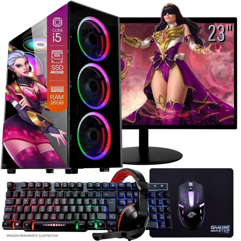 Computador Gamer Completo TOB Intel Core i5 SSD 480GB 16GB Teclado Mouse Mouse Pad e Headset Gamer Monitor 23" Windows 10 Pro Trial Computador Gamer Completo TOB Intel Core i5 SSD 480GB 16GB Teclado Mouse Mouse Pad e Headset Gamer Monitor 23" Windows 10 Pro Trial