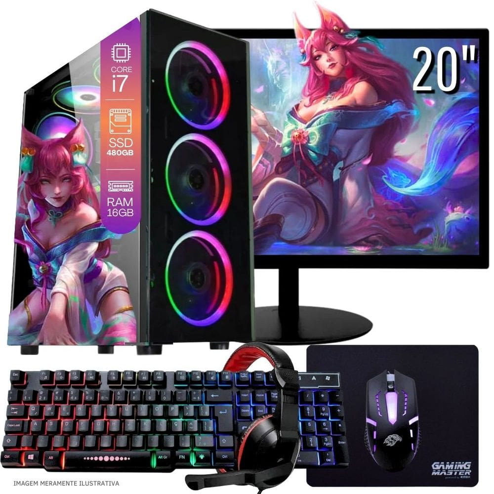 Computador Gamer Completo TOB Intel Core i7 SSD 480GB 16GB Teclado Mouse Mouse Pad e Headset Gamer Monitor 20" Windows 10 Pro Trial Computador Gamer Completo TOB Intel Core i7 SSD 480GB 16GB Teclado Mouse Mouse Pad e Headset Gamer Monitor 20" Windows 10 Pro Trial