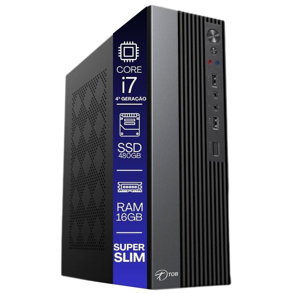 Computador TOB Slim Compacto 4ª Geração Intel Core i7 SSD 480GB Memória 16GB Windows 10 Trial Desktop PC CPU