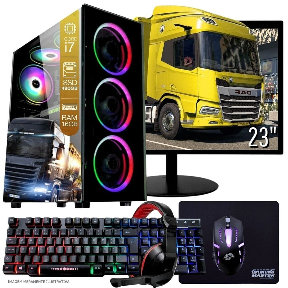 Computador PC Gamer Completo TOB Intel Core i7 SSD 480GB 16GB Teclado Mouse Mouse Pad e Headset Gamer Monitor 23 Windows 10 Pro Trial Computador PC Gamer Completo TOB Intel Core i7 SSD 480GB 16GB Teclado Mouse Mouse Pad e Headset Gamer Monitor 23 Windows 10 Pro Trial