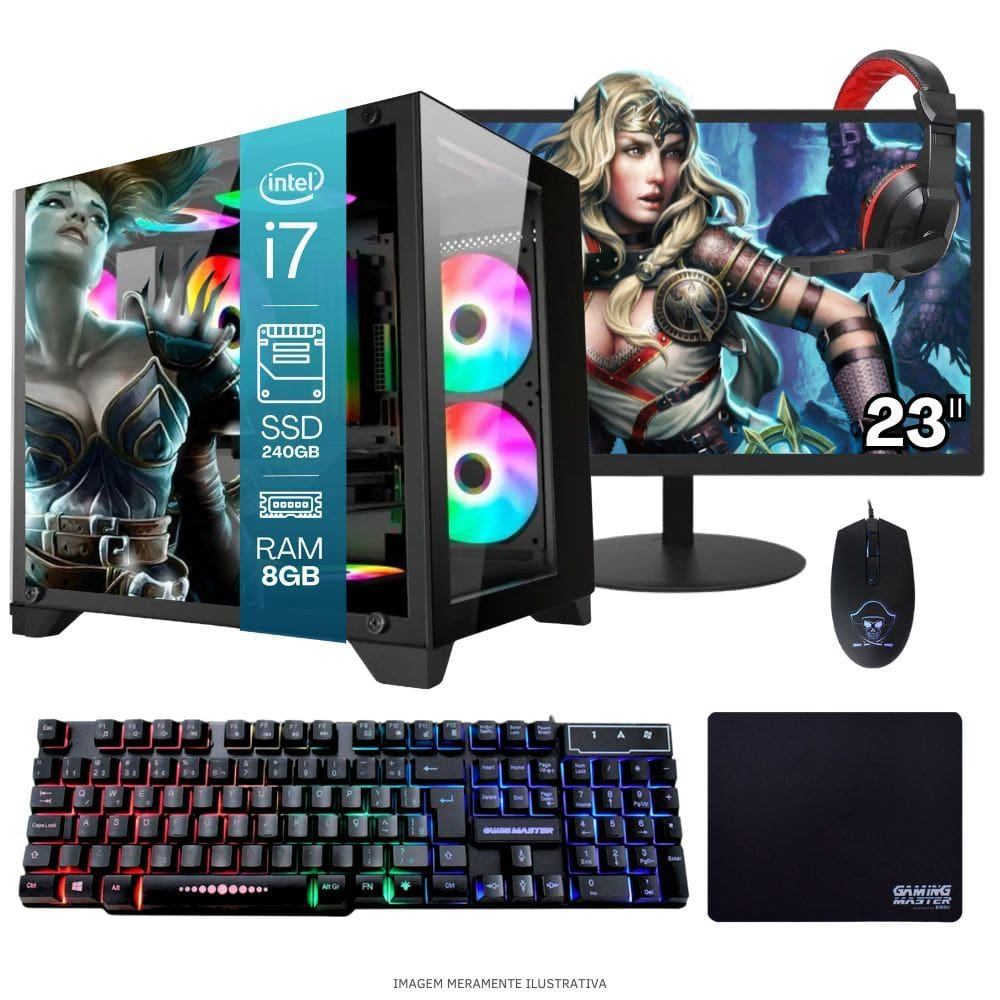 Computador PC Gamer Completo TOB Intel Core i7 SSD 240GB 8GB Gabinete Aquário Teclado Mouse Mouse Pad e Headset Gamer Monitor 23" Windows 10 Pro Computador PC Gamer Completo TOB Intel Core i7 SSD 240GB 8GB Gabinete Aquário Teclado Mouse Mouse Pad e Headset Gamer Monitor 23" Windows 10 Pro