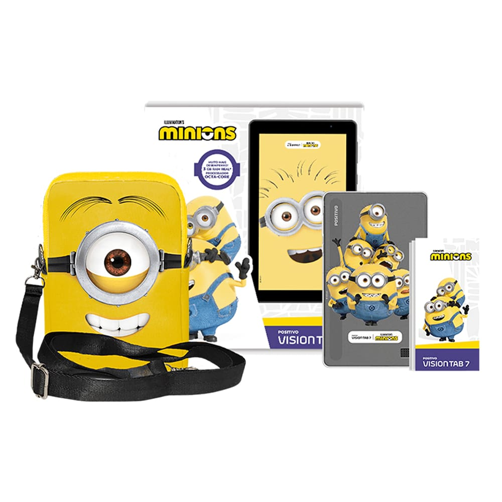 Tablet Positivo Vision Tab 7 Minions - Octa-Core 3GB RAM 64GB, 7 IPS, Android 14 Go, Wi-fi - Capa e Bolsa - Preto Tablet Positivo Vision Tab 7 Minions - Octa-Core 3GB RAM 64GB, 7 IPS, Android 14 Go, Wi-fi - Capa e Bolsa - Preto