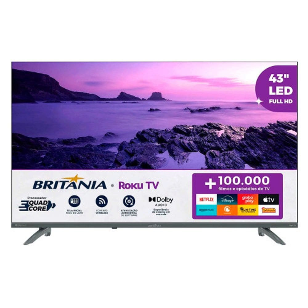 Smart TV 43Pol BTV43VA4REGB Full HD LED Dolby Áudio Roku Britânia - Smart TV Britânia 43 polegadas Full HD com Roku TV