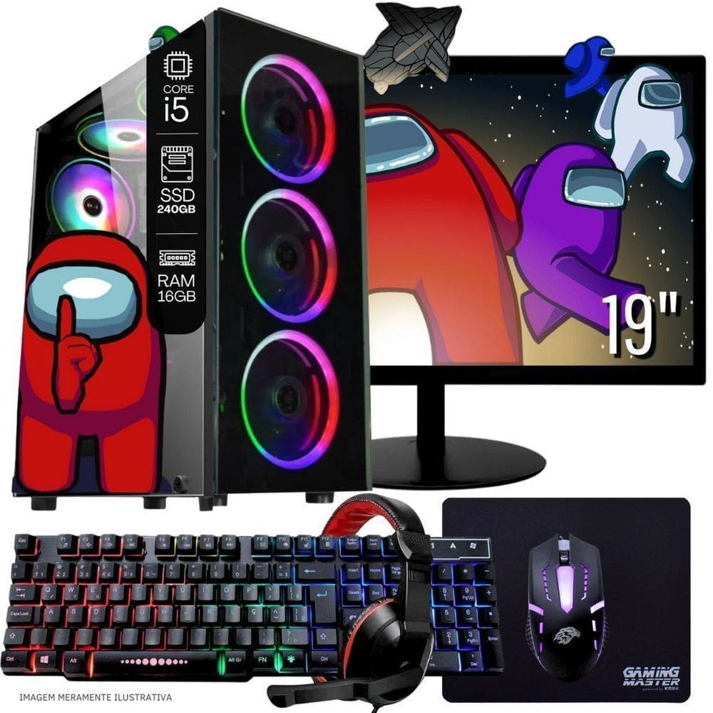 Computador PC Gamer Completo TOB Intel Core i5 SSD 240GB 16GB Teclado Mouse Mouse Pad e Headset Gamer Monitor 19 Windows 10 Pro Trial Computador PC Gamer Completo TOB Intel Core i5 SSD 240GB 16GB Teclado Mouse Mouse Pad e Headset Gamer Monitor 19 Windows 10 Pro Trial
