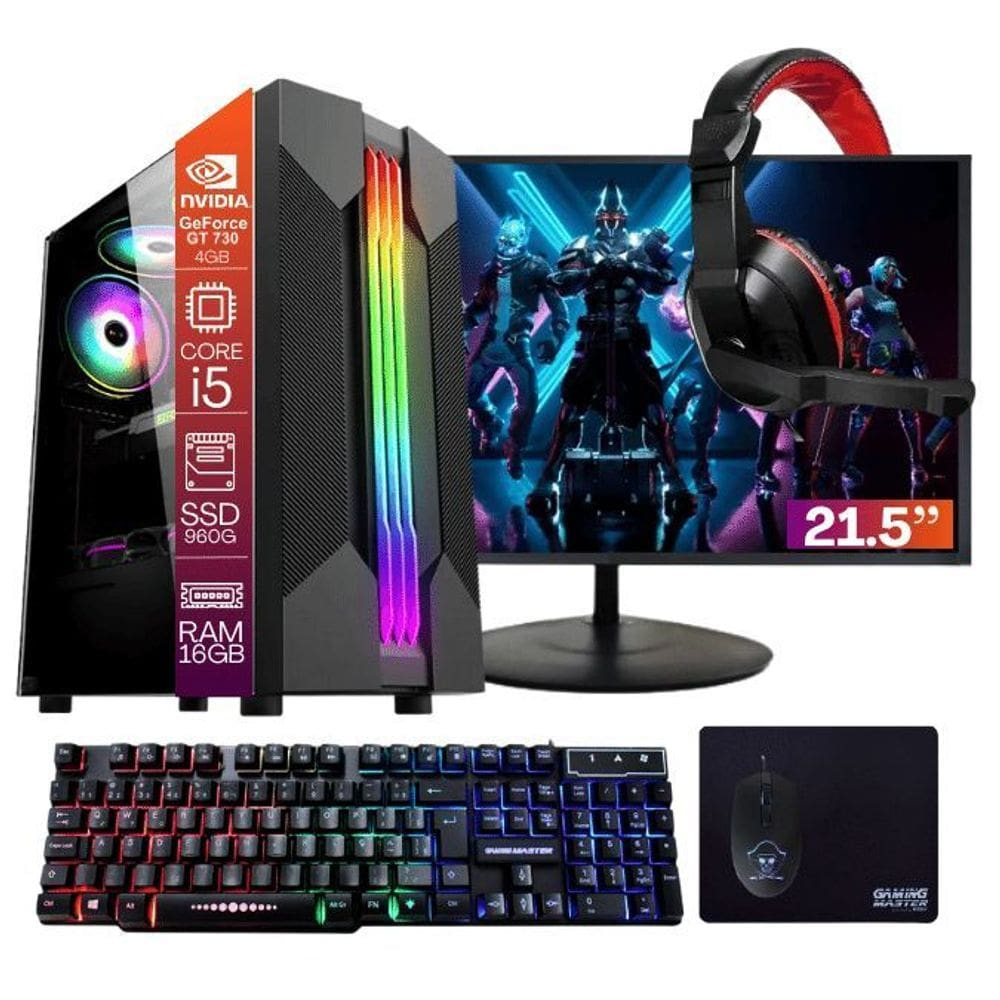 Computador PC Gamer Completo TOB Core i5 SSD 960GB 16GB VGA GT730 4GB Windows 10 Pro Trial + Teclado/Mouse + Mouse Pad + Headset + Monitor 21.5 Computador PC Gamer Completo TOB Core i5 SSD 960GB 16GB VGA GT730 4GB Windows 10 Pro Trial + Teclado/Mouse + Mouse Pad + Headset + Monitor 21.5