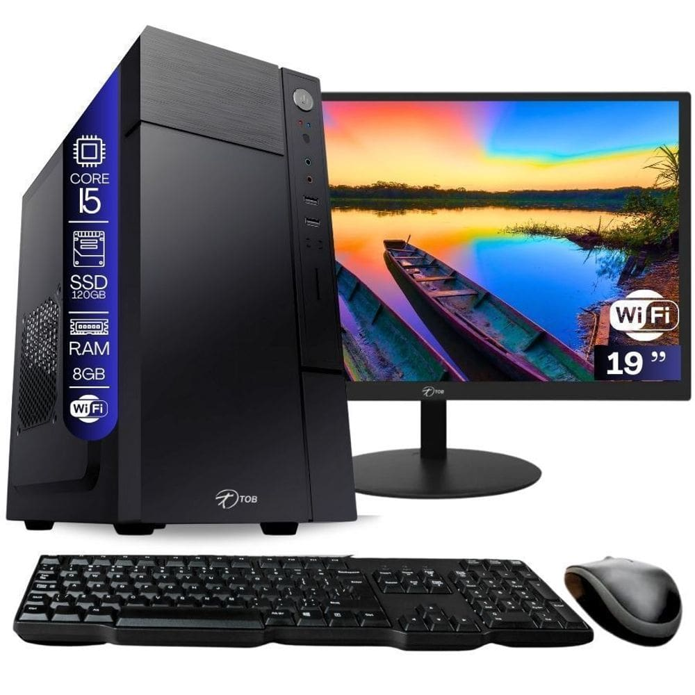 Computador Completo TOB Intel Core i5 com rede sem fio SSD 120GB Memória 8GB Windows 10 Pro Trial Teclado e Mouse Monitor 19 Desktop Computador Completo TOB Intel Core i5 com rede sem fio SSD 120GB Memória 8GB Windows 10 Pro Trial Teclado e Mouse Monitor 19 Desktop