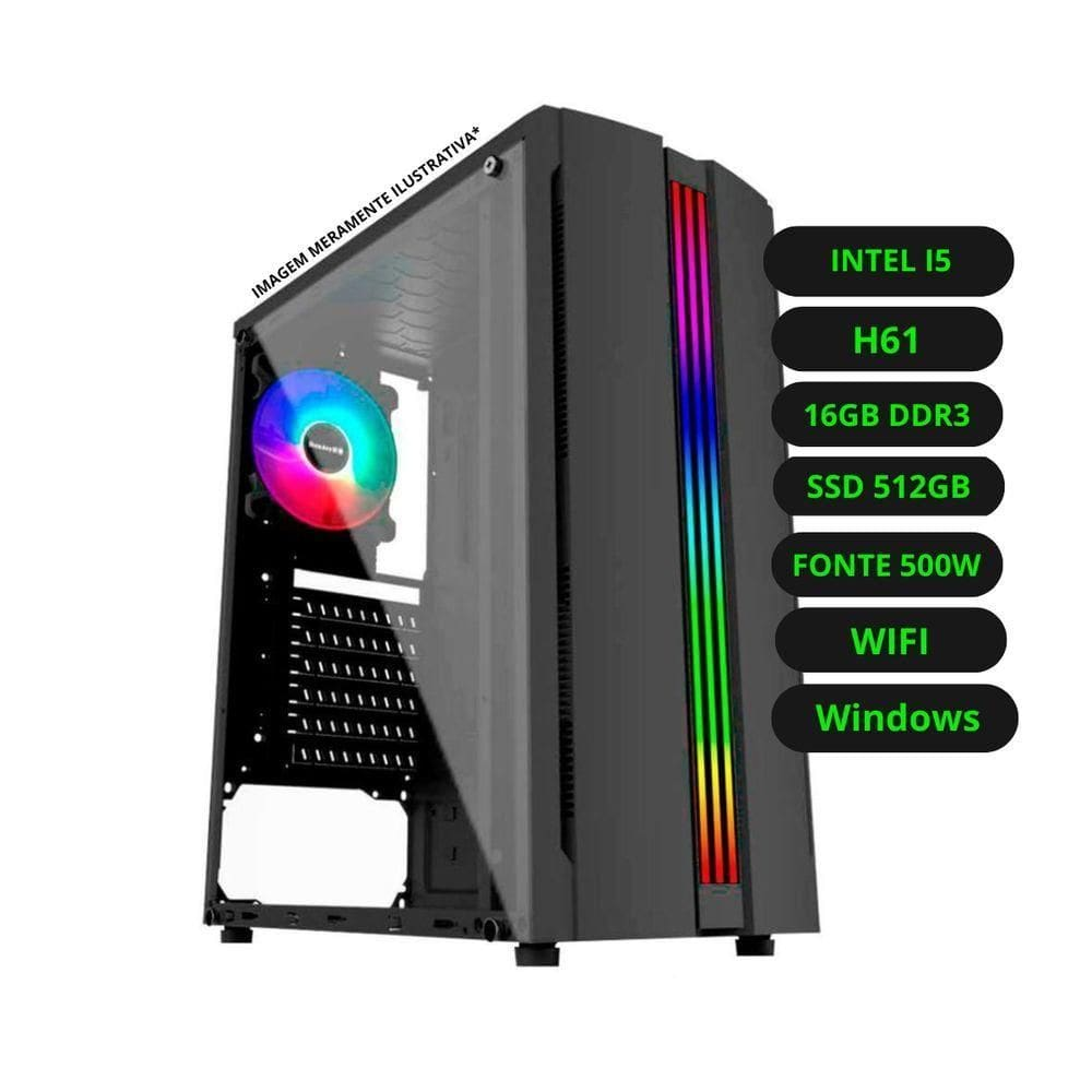 Computador CPU Gamer Intel Core i5 16GB DDR3 SSD 512GB Wifi Fonte 500w Bivolt Computador CPU Gamer Intel Core i5 16GB DDR3 SSD 512GB Wifi Fonte 500w Bivolt
