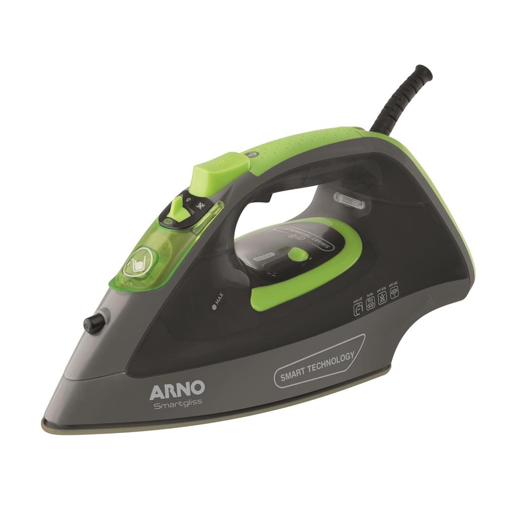 Ferro de Passar a Vapor Arno Smartgliss FSC1 Inteligente com Spray, Base Cerâmica e Desligamento Automático - Cinza/Verde - 220V Ferro de Passar a Vapor Arno Smartgliss FSC1 Inteligente com Spray, Base Cerâmica e Desligamento Automático - Cinza/Verde - 220V