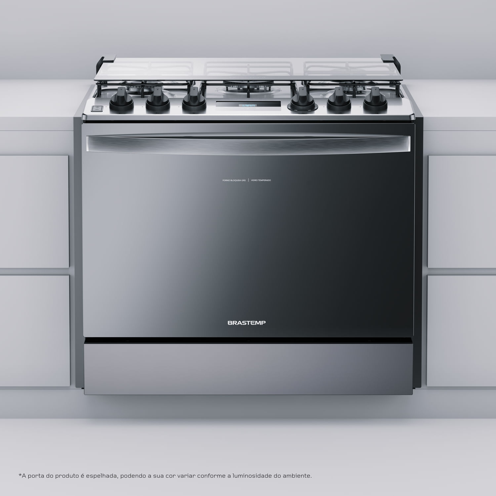 Fogão Brastemp 5 Bocas De Embutir Cor Inox Com Turbo Chama E Touch Timer - Bys5pcr Bivolt