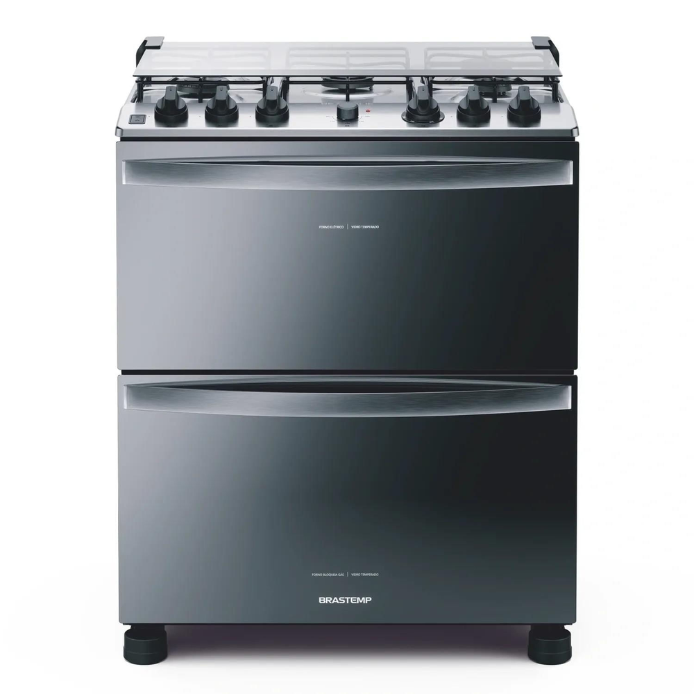 Fogão Brastemp 5 Bocas Duplo Forno Cor Inox Com Botões Removíveis E Exclusivo Aro Protetor - Bfd5ncrns2_Wotimo_Cl5306074 110V
