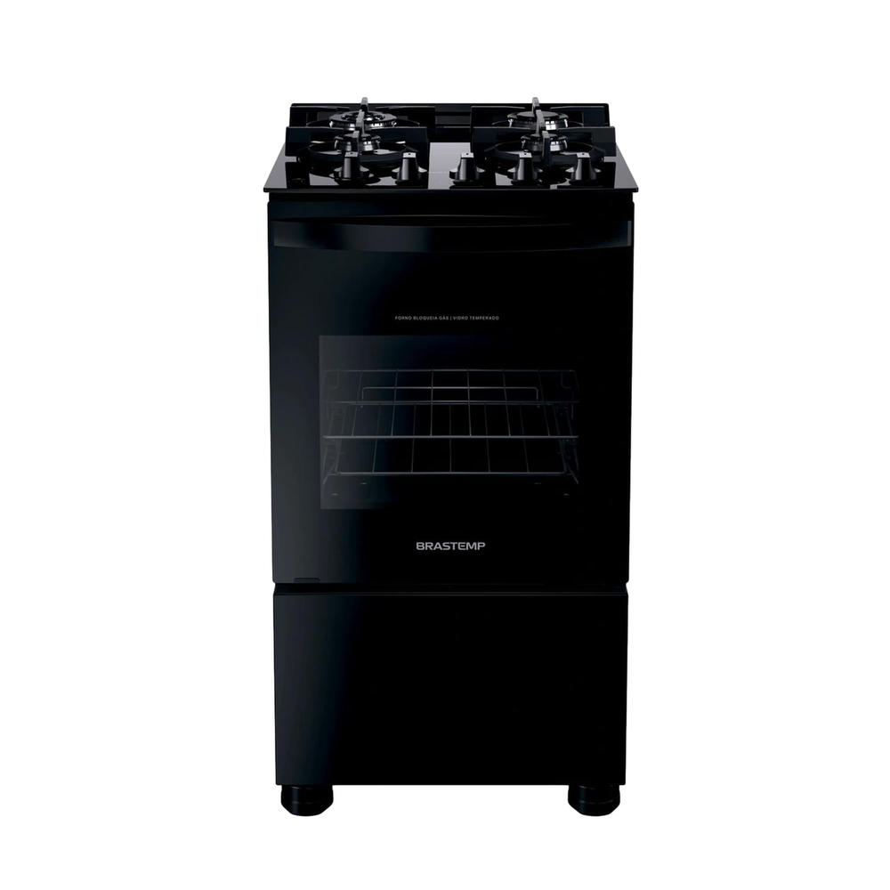 Fogão Brastemp 4 Bocas Preto com mesa de vidro e dupla chama - BFO4XAE - Bivolt