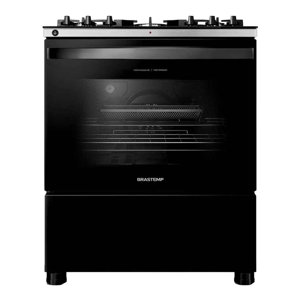Fogão Brastemp 5 Bocas Preto Com Mesa De Vidro, Função Air Fryer E Turbo Chama - Bfs5laers3_Wbom_Cd5130030 220V