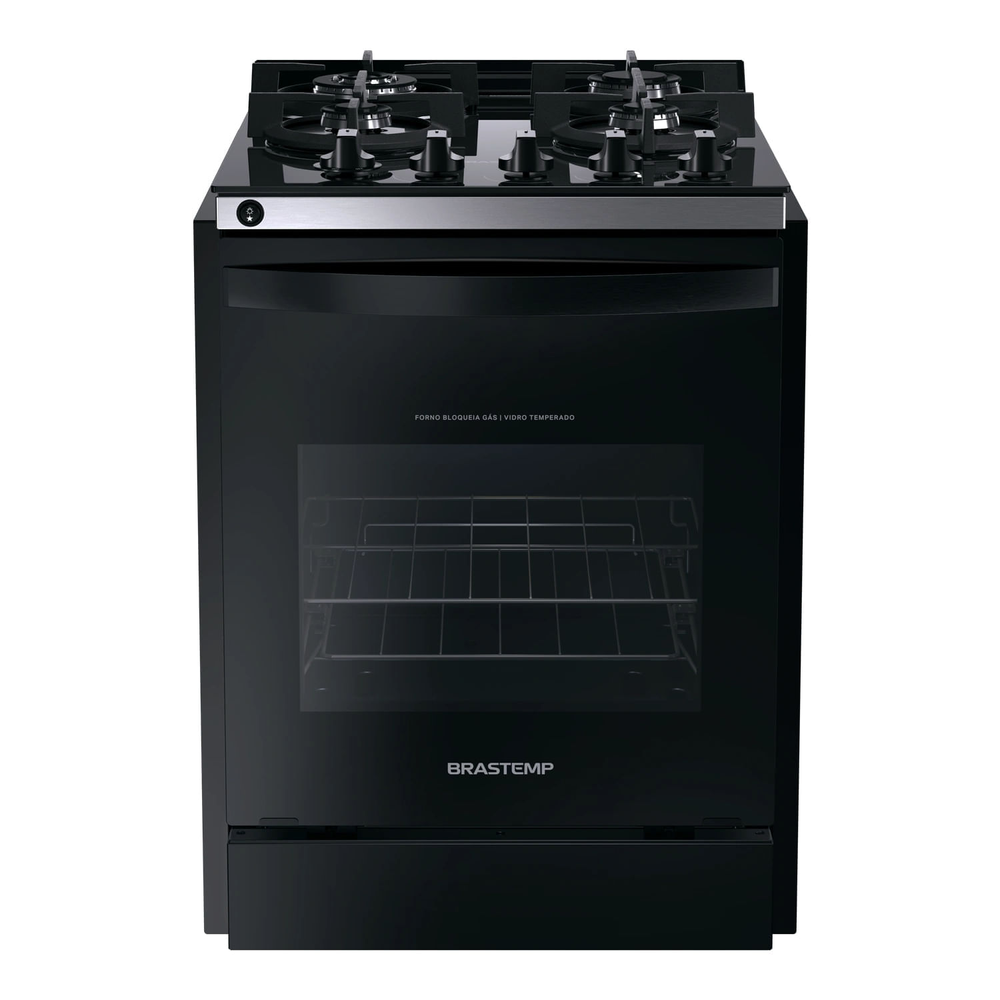 Fogão Brastemp 4 Bocas De Embutir Preto Com Mesa De Vidro E Dupla Chama - Byo4xae Bivolt