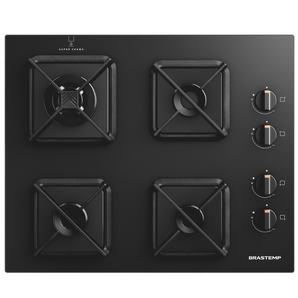 Cooktop Brastemp 4 Bocas A Gás, Grades De Ferro Fundido E Chamas Especiais - Bds62ae Bivolt